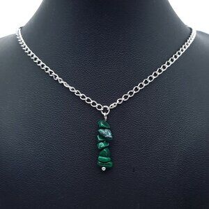 Malachite Chakra Healing Gemstone Green Chain Necklace Handmade Jewelry